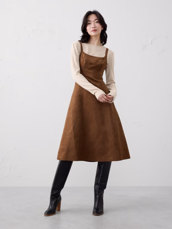 Vegan Suede Strappy Midi Dress