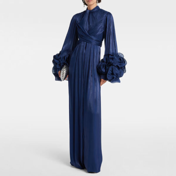 Costarellos Draped ruffled gown