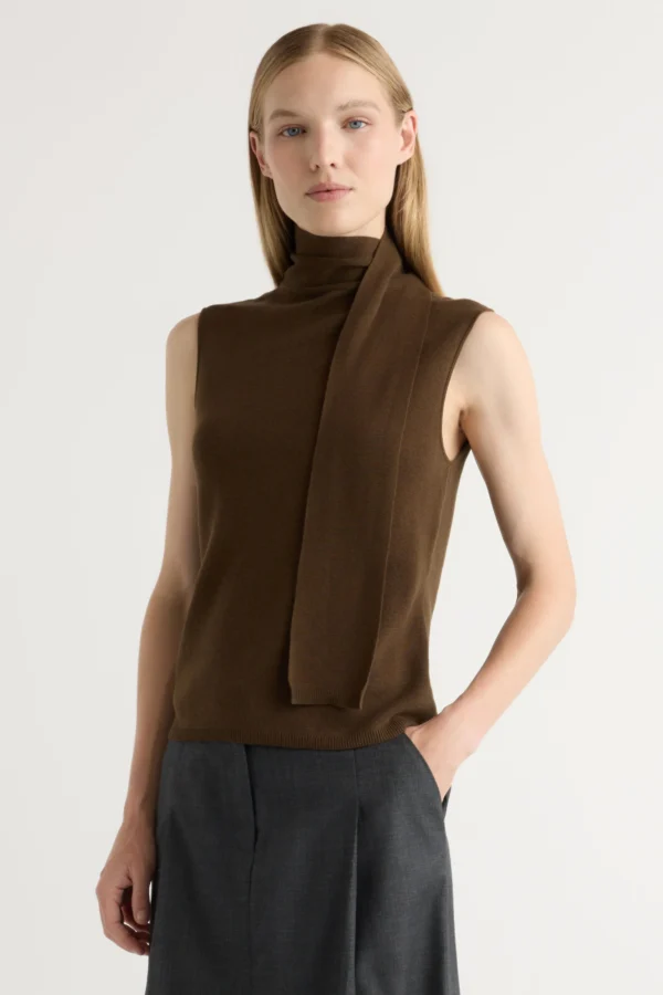 Demi Scarf-Neck Cotton-Silk Knit Top