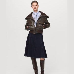 Denim midi-skirt with stitching