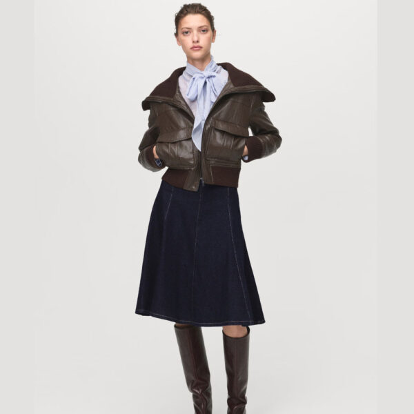 Denim midi-skirt with stitching