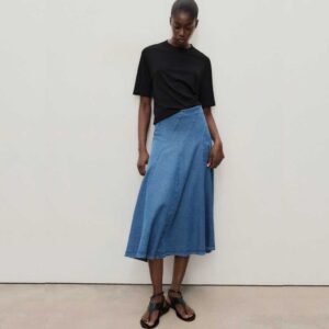 Denim midi-skirt with stitching Medium Blue