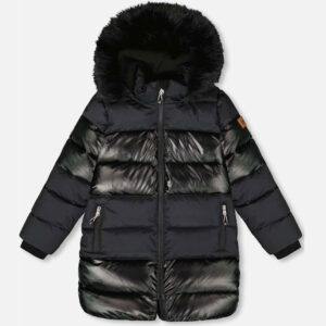 Deux par Deux Long Metallic Puffy Coat, Black