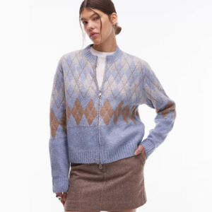 Emory Park argyle zip up cardigan in baby blue
