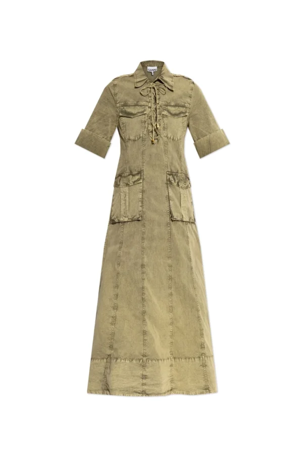 Ganni Short-Sleeved Midi Shirt Dress