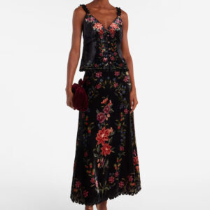 Farm Rio Floral velvet maxi skirt