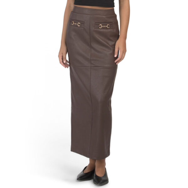Faux Leather Equestrian Maxi Skirt With Horsebit Details