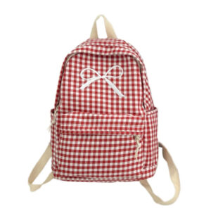 Furenl Aesthetic Cute Bowknot Book Bag Large Capacity Checkered Backpack