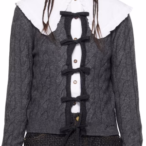 GANNI Gray Cashmere Mix Tie String Cardigan