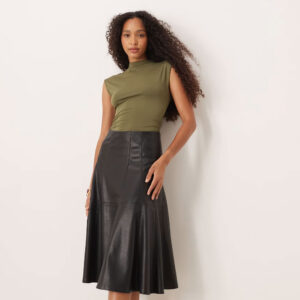 Gina Tricot PU midi skirt in black