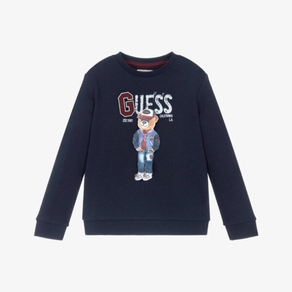 Guess Boys Navy Blue Cotton Teddy Bear Sweatshirt