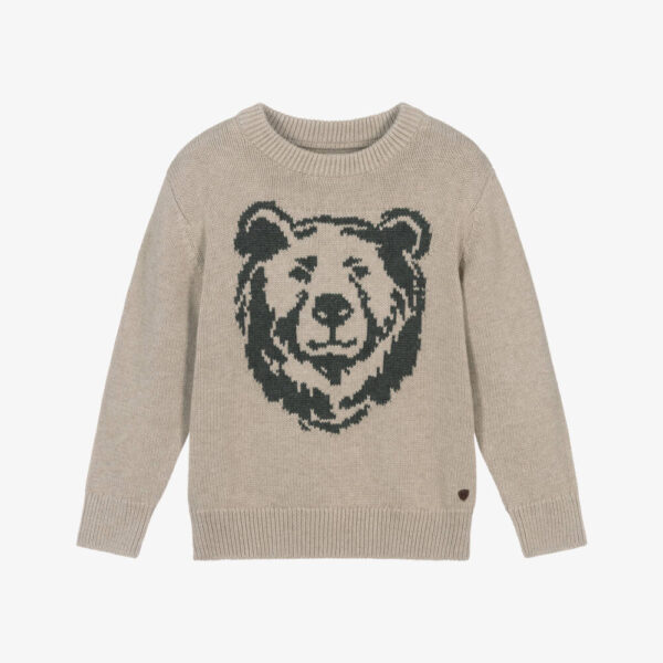 Hatley Boys Beige Cotton Knit Bear Sweater