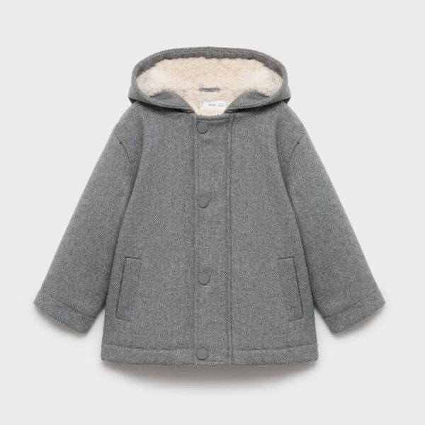 Hooded coat with shearling-effect lining