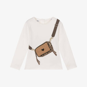 iDO Girls White Cotton Long Sleeve Top with Handbag Print