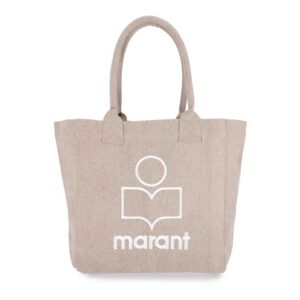 Isabel Marant Logo Flocked Open-Top Tote Bag Beige
