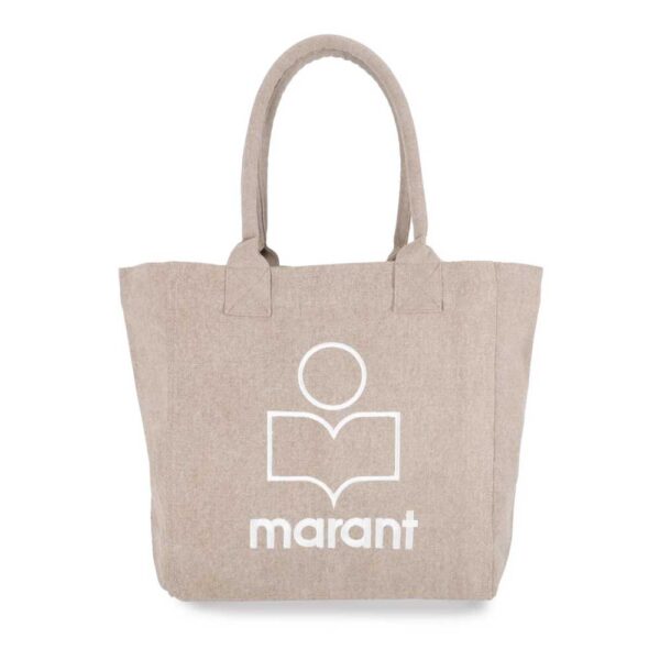 Isabel Marant Logo Flocked Open-Top Tote Bag Beige