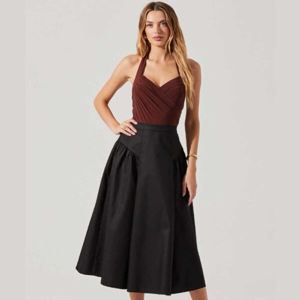 Laila Ruched Detail Midi Skirt Black
