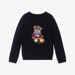 Lapin House Boys Navy Blue Cotton Knit Teddy Bear Sweater