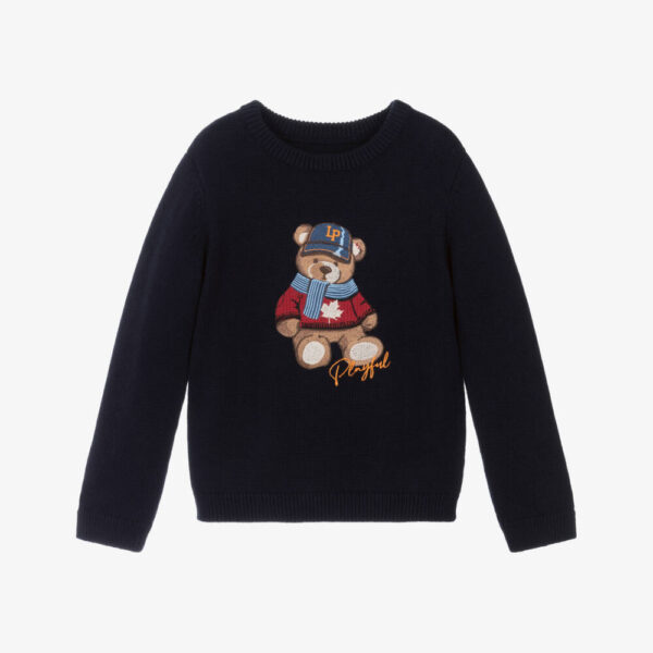 Lapin House Boys Navy Blue Cotton Knit Teddy Bear Sweater