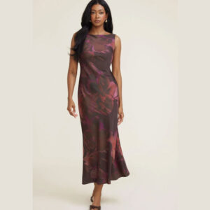 Liora Satin Maxi Slip Dress Maroon Floral