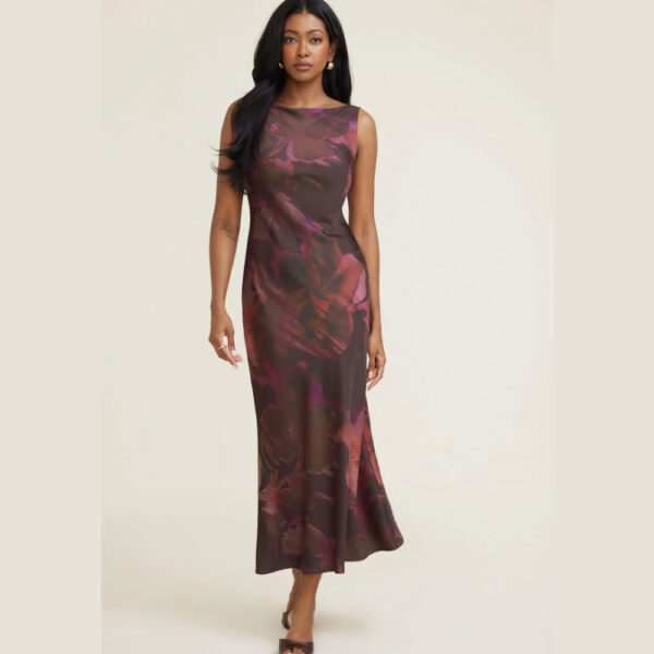 Liora Satin Maxi Slip Dress Maroon Floral