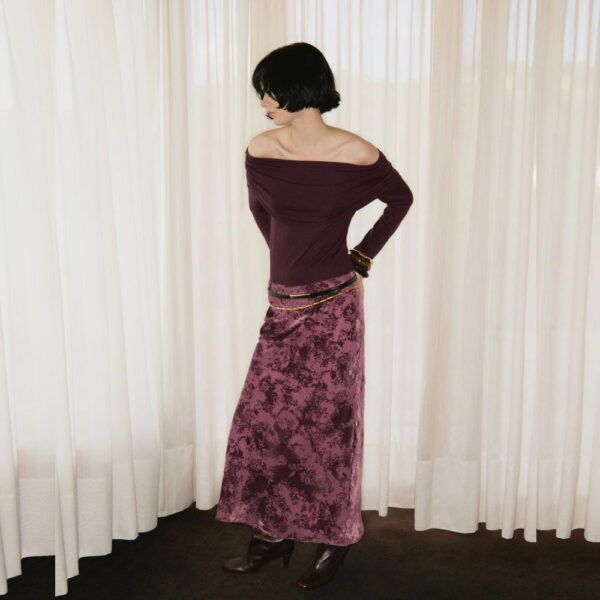 Long jacquard skirt Burgundy