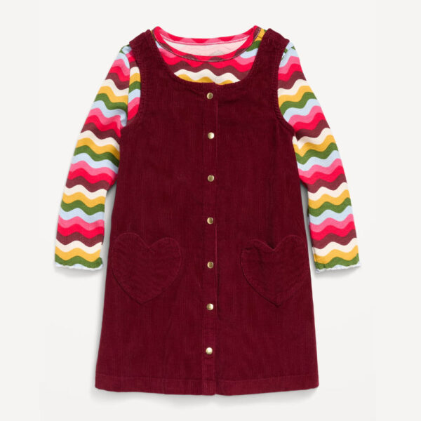 Long-Sleeve T-Shirt and Corduroy Dress Set for Toddler Girls
