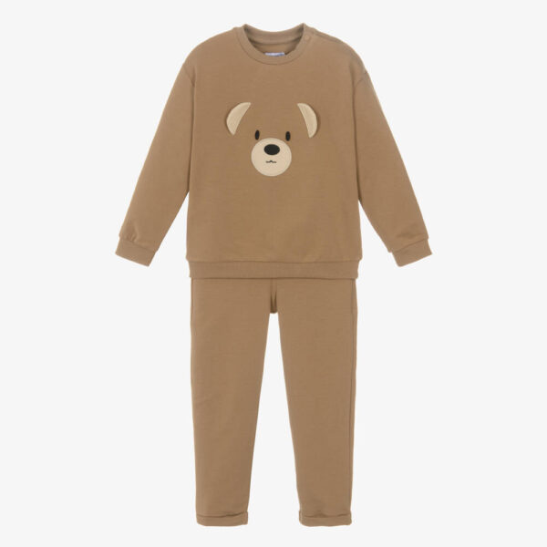 Mayoral Boys Beige Cotton Jersey Teddy Bear Trouser Set