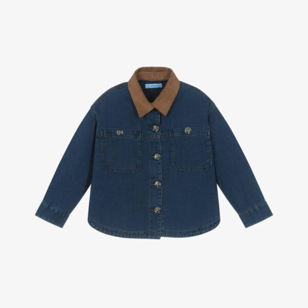 Mayoral Girls Blue Denim Shacket with Brown Corduroy Collar