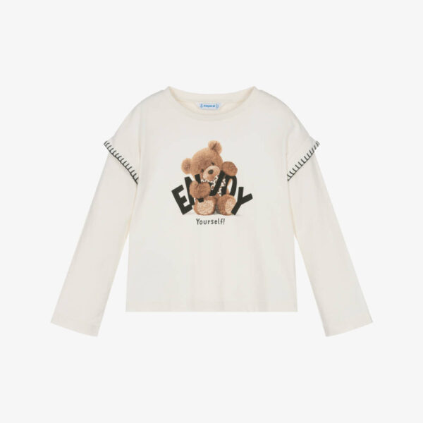 Mayoral Girls Ivory Cotton Enjoy Yourself Teddy Bear Top