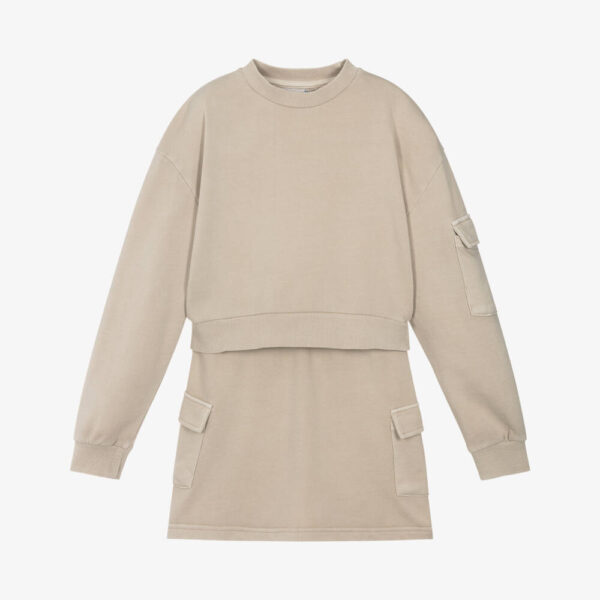 Mayoral Girls Light Beige Cotton Jersey Cargo Skirt Set
