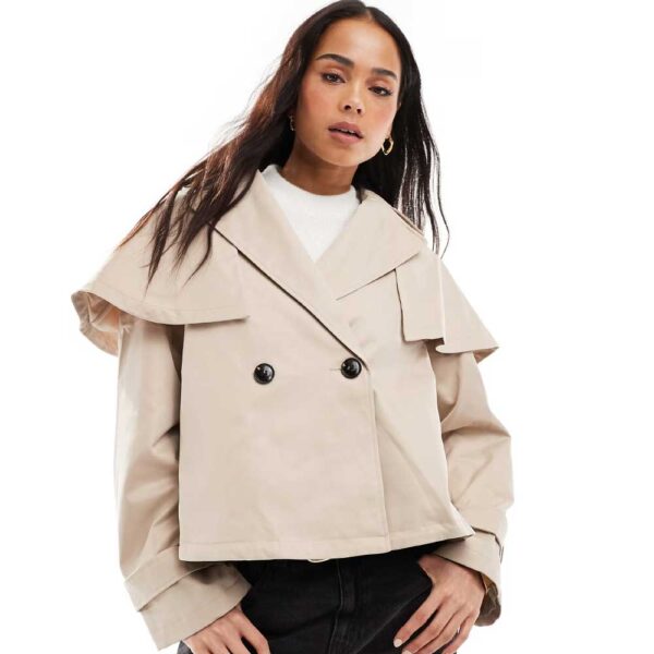 Miss Selfridge cropped cape trench in stone