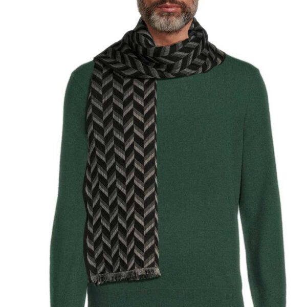 Missoni Herringbone Wool Blend Scarf BLACK GREY