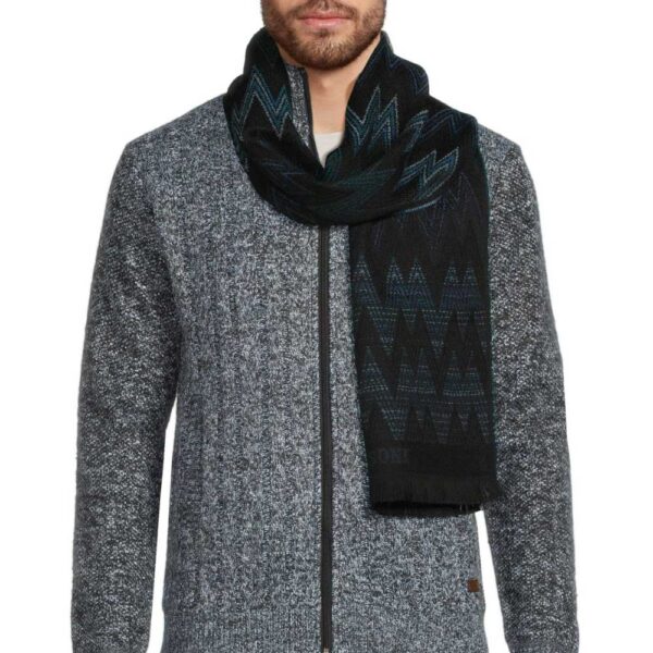 Missoni Zig Zag Wool Blend Scarf BLACK BLUE
