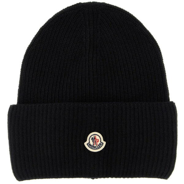 Moncler Logo Patch Knitted Beanie Black