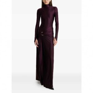 MOOS STUDIO Plum Velvet high-neck draped maxi dress