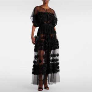 Norma Kamali Floral-appliqué tulle midi dress