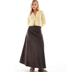 ONLY Petite faux suede maxi skirt in brown