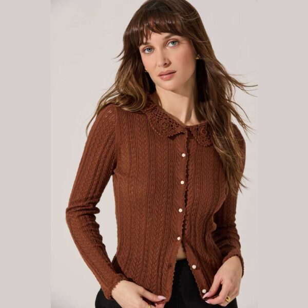 Ottilie Pointelle Crochet Collar Cardigan