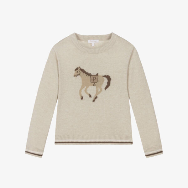 Patachou Boys Beige Wool & Cashmere Knit Horse Jumper