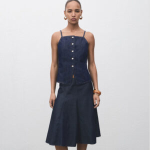 Pleated denim skirt Open Blue