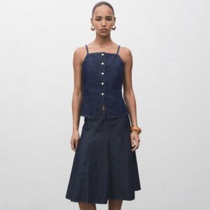 Pleated denim skirt Open Blue