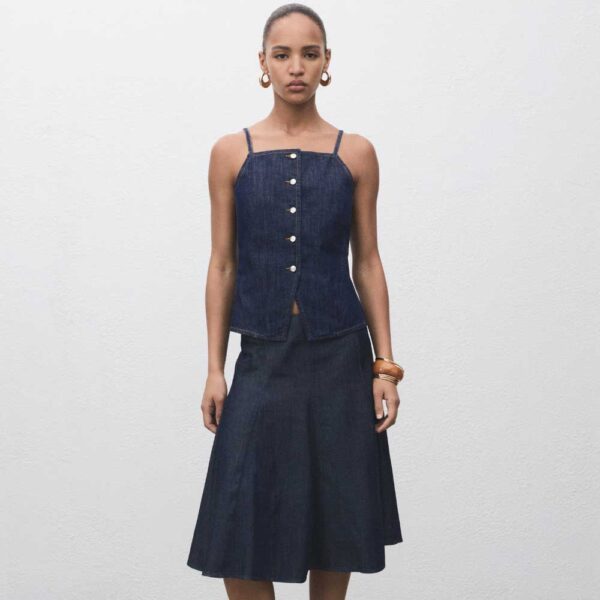 Pleated denim skirt Open Blue