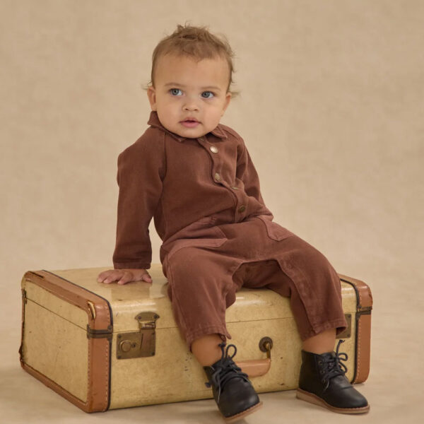 Rylee + Cru Collared Baby Jumpsuit || Brown