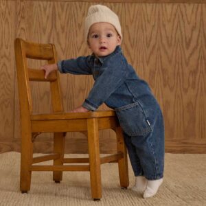 Rylee + Cru  Collared Baby Jumpsuit || Indigo Denim
