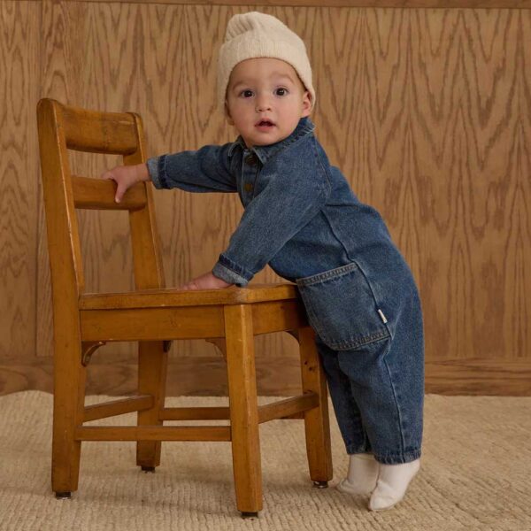 Rylee + Cru  Collared Baby Jumpsuit || Indigo Denim