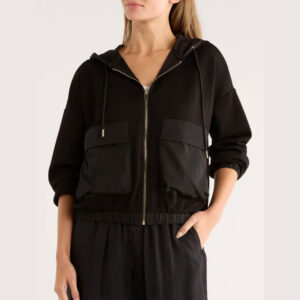 T Tahari Mixed Media Zip Up Hoodie