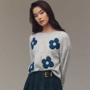 The Gracey Cable Floral Pullover Sweater by Maeve