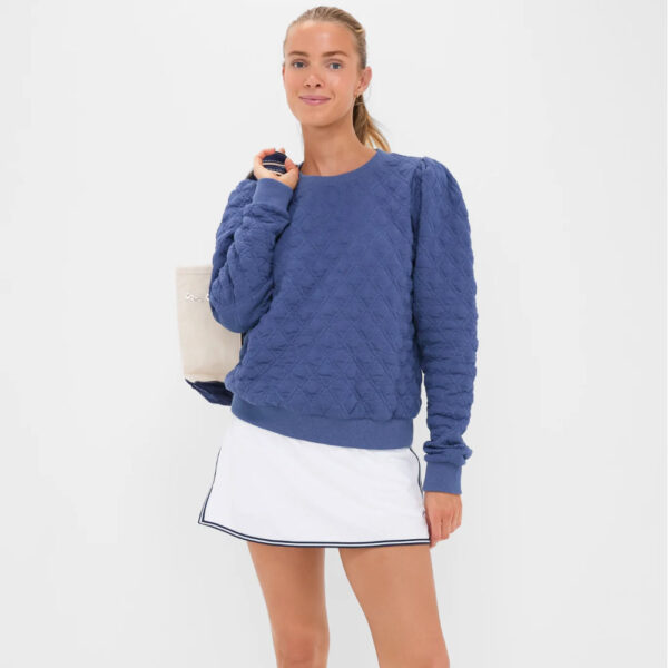 Tnuck Sport Indigo Puff Sleeve Quilted Stretch Campbell Pullover