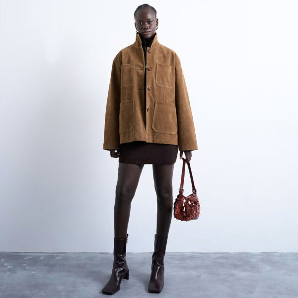 Topshop faux suede boxy casual shacket in tan